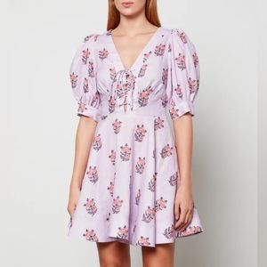 NWOT House of Harlow 1980 Lavender Marigold Floral Print Puff Sleeve Min…